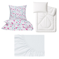 Zestaw pościeli 100x160 + 50x60 + prześcieradło jersey 80x160 | 184pas | biała | motyle