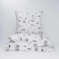 Pościel bawełniana 200x220 + poszewki na poduszkę 2*70x80 | 505beż | beżowa | samochody koparki