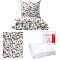 Zestaw pościeli  100x160 + 40x60 + prześcieradło we wzorze 80x160 | 404kol | kolorowa | koparki