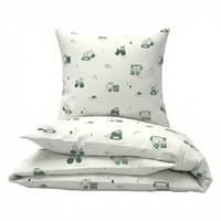 Pościel dla dziecka bawełniana 140x160 + poszewka na poduszkę 70x80 | 505zie | biało zielona | pojazdy koparki