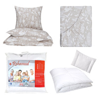 Zestaw pościeli 100x160 + 40x60 + prześcieradło we wzorze 80x160 | 039bez | beżowa | liście