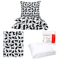 Zestaw pościeli  100x160 + 40x60 + prześcieradło we wzorze 80x160 | 288bia | biało czarna | koty