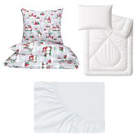 Zestaw pościeli  100x160 + 40x60 + prześcieradło jersey 80x160 | 002bor | bordowa | świąteczna Mikołaje