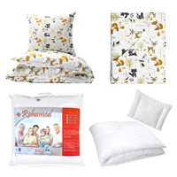 Zestaw pościeli 100x160 + 40x60 + prześcieradło we wzorze 80x160 | 014jeleń | biało pomarańczowa | zwierzątka leśne