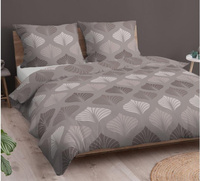 Pościel bawełniana 200x200 + poszewki na poduszkę 2*70x80 | D015bra | brązowa | liście