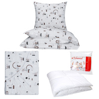 Zestaw pościeli  100x160 + 40x60 + prześcieradło we wzorze 80x160 | 505beż | beżowa | samochody koparki