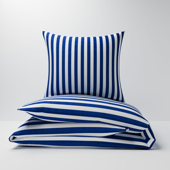 Pościel dla dziecka bawełniana 100x140 + poszewka na poduszkę 40x60 | 213gra | biało granatowa | pasy