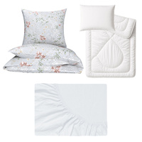 Zestaw pościeli 100x160 + 50x60 + prześcieradło jersey 80x160 | 205sza | szara | kwiaty