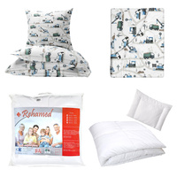 Zestaw pościeli  100x160 + 50x60 + prześcieradło we wzorze 80x160 | 056nie | niebieska | koparki