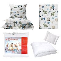 Zestaw pościeli 100x160 + 50x60 + prześcieradło we wzorze 80x160 | 138nie | niebieska | safari auta