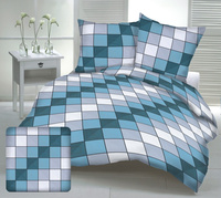 Pościel z kory 160x200 + poszewki na poduszkę 2*70x80 | 309T3D | szaro turkusowa | krata 3D
