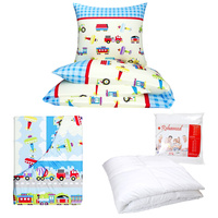 Zestaw pościeli  100x160 + 40x60 + prześcieradło we wzorze 80x160 | 081nie | niebieska | traktory