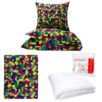 Zestaw pościeli  100x160 + 40x60 + prześcieradło we wzorze 80x160 | 292leg | kolorowa | klocki