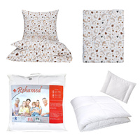 Zestaw pościeli  100x160 + 50x60 + prześcieradło we wzorze 80x160 | 020Nje | biało brązowa | jeże zwierzątka