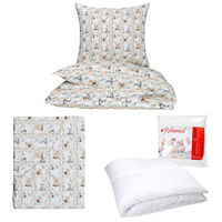 Zestaw pościeli 100x160 + 50x60 + prześcieradło we wzorze 80x160 | 020zaj | biało brązowa | zajączki liski
