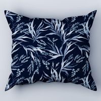 Poszewka bawełniana na poduszkę 50x80 | 141grn | granatowa | liście