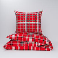 Pościel flanela 140x200 + poszewka na poduszkę 50x60 | 028red | czerwona | krata kratka