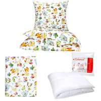 Zestaw pościeli  100x160 + 40x60 + prześcieradło we wzorze 80x160 | 502kol | kolorowa | zwierzątka króliczki