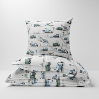 Pościel bawełniana 200x220 + poszewki na poduszkę 2*70x80 | 056nie | niebieska | koparki