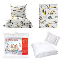 Zestaw pościeli  100x160 + 50x60 + prześcieradło we wzorze 80x160 | 056zol | żółta | koparki