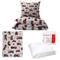 Zestaw pościeli  100x160 + 50x60 + prześcieradło we wzorze 80x160 | 217sza | szara | strażacy