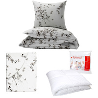 Zestaw pościeli  100x160 + 50x60 + prześcieradło we wzorze 80x160 | 237bra | biało beżowe | kwiaty