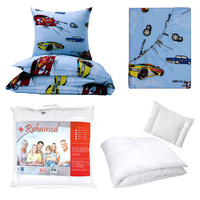 Zestaw pościeli  100x160 + 40x60 + prześcieradło we wzorze 80x160 | 136nieb-auto | niebieska | samochody