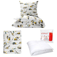 Zestaw pościeli  100x160 + 40x60 + prześcieradło we wzorze 80x160 | 056zol | żółta | koparki