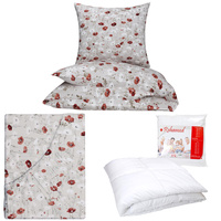 Zestaw pościeli  100x160 + 40x60 + prześcieradło we wzorze 80x160 | 126Mbe | beżowa | maki kwiaty