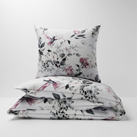 Pościel dla dziecka bawełniana 120x160 + poszewka na poduszkę 50x70 | 131róż | biała | kwiaty kolibry