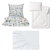 Zestaw pościeli 100x160 + 40x60 + prześcieradło jersey 80x160 | 016sko | biało zielona | dinozaury