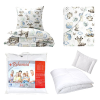 Zestaw pościeli 100x160 + 40x60 + prześcieradło we wzorze 80x160 | 014las | biało niebieska | zwierzątka leśne