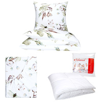 Zestaw pościeli  100x160 + 50x60 + prześcieradło we wzorze 80x160 | 347baw | biała | kwiaty bawełny