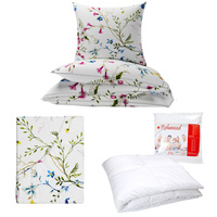 Zestaw pościeli  100x160 + 40x60 + prześcieradło we wzorze 80x160 | 121pas | biała  | kwiaty bluszcz