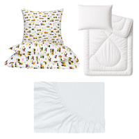 Zestaw pościeli  100x160 + 50x60 + prześcieradło jersey 80x160 | 404bzo | biało żółta | koparki