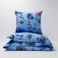 Pościel z kory 160x200 + 70x80 + 40x40 | 074nie | niebieska | wzór marynarski