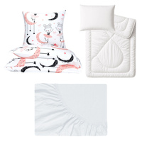 Zestaw pościeli  100x160 + 50x60 + prześcieradło jersey 80x160 | 336los | biała | kwiaty piwonie