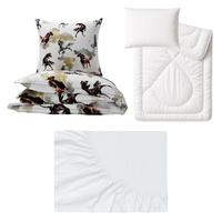 Zestaw pościeli  100x160 + 40x60 + prześcieradło jersey 80x160 | 186Kbr | biała | konie