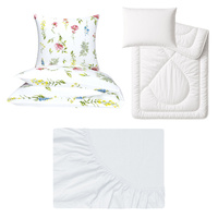 Zestaw pościeli  100x160 + 40x60 + prześcieradło jersey 80x160 | 205kol | biała | kwiaty