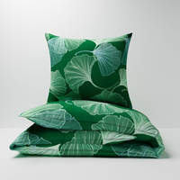 Pościel bawełniana 200x220 + poszewki na poduszkę 2*70x80 | 324Dzi | zielona | liście miłorzębu