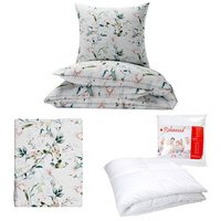 Zestaw pościeli  100x160 + 40x60 + prześcieradło we wzorze 80x160 | 131kol | biała | kwiaty i kolibry