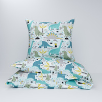 Pościel bawełniana 200x220 + poszewki na poduszkę 2*70x80 | 411oli | niebieska | dinozaury