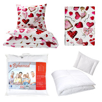 Zestaw pościeli 100x160 + 40x60 + prześcieradło we wzorze 80x160 | 073b-c | biało czerwona | serca walentynki