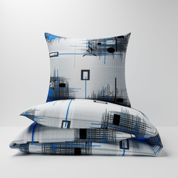 Pościel z kory 160x200 + poszewki na poduszkę 2*70x80 | 150cha | szaro niebieska | gry