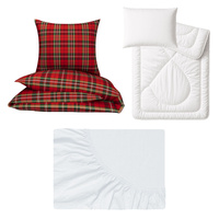 Zestaw pościeli  100x160 + 40x60 + prześcieradło jersey 80x160 | kraswi | czerwona | krata świąteczna
