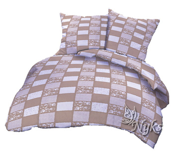 Pościel flanela 160x200 + poszewki na poduszkę 70x80 + 40x40 | 107Nbe | brązowa | patchwork