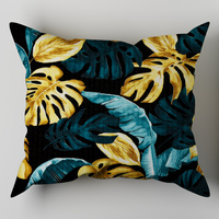 Poszewka bawełniana na jaśka 40x40 | 455mor | czarno zielona | liście monstery