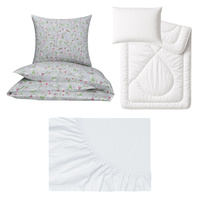 Zestaw pościeli  100x160 + 50x60 + prześcieradło jersey 80x160 | 121sza | szary | kwiaty