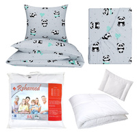 Zestaw pościeli  100x160 + 50x60 + prześcieradło we wzorze 80x160 | 198Pmi | szaro miętowa | misie panda