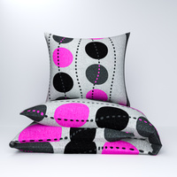 Pościel flanela 160x200 + poszewki na poduszkę 2*70x80 | 083róż | szaro różowa | wzór geometryczny koła